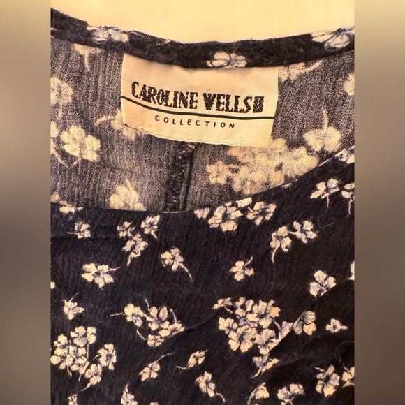 Caroline Welsh Vintage Navy Blue Floral Sleeveless Dress – 90s Cottagecore Style - Picture 3 of 9